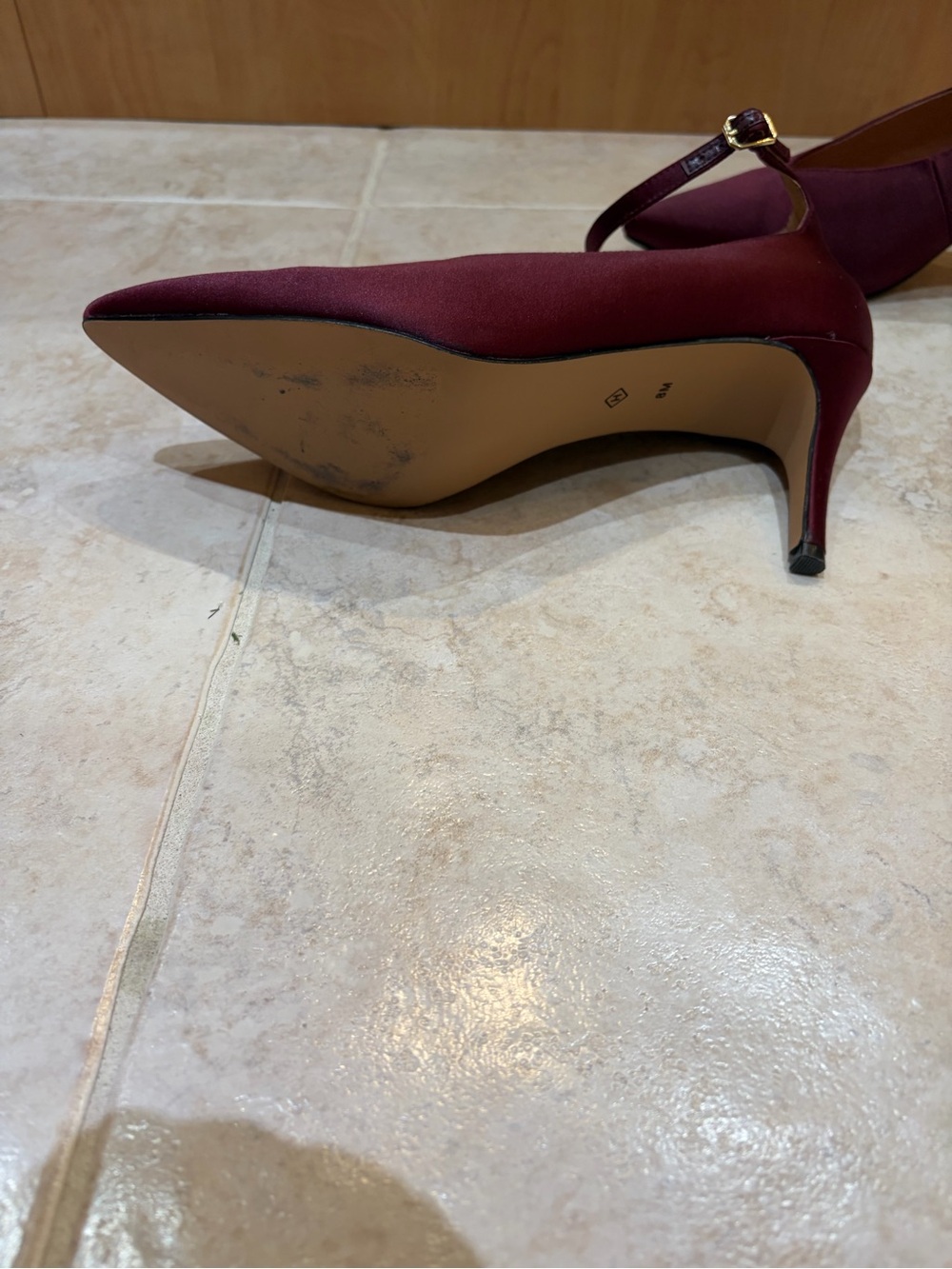 Halogen Deep Wine Pointed Mary Jane Heels with Gold Buckle